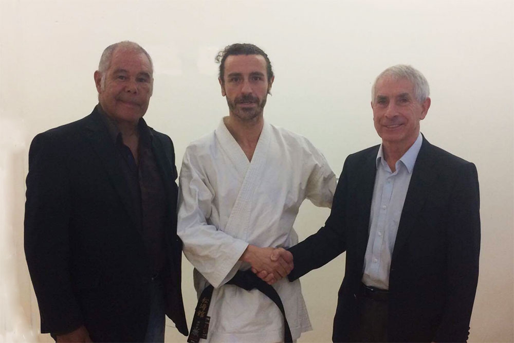Johnny with examiners Sensei Billy Higgins (left) and Sensei Andy Sherry (right)